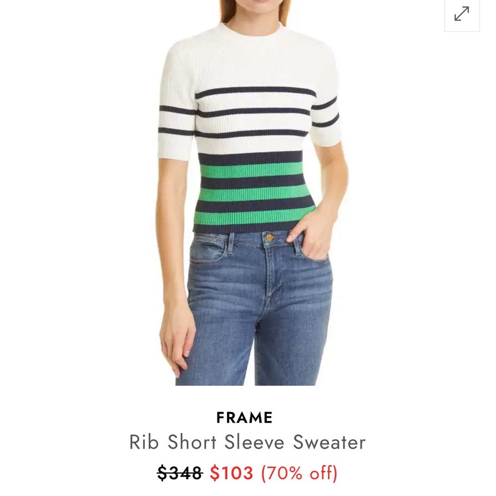 Frame Denim Ribbed Short-Sleeve Crew Sweater